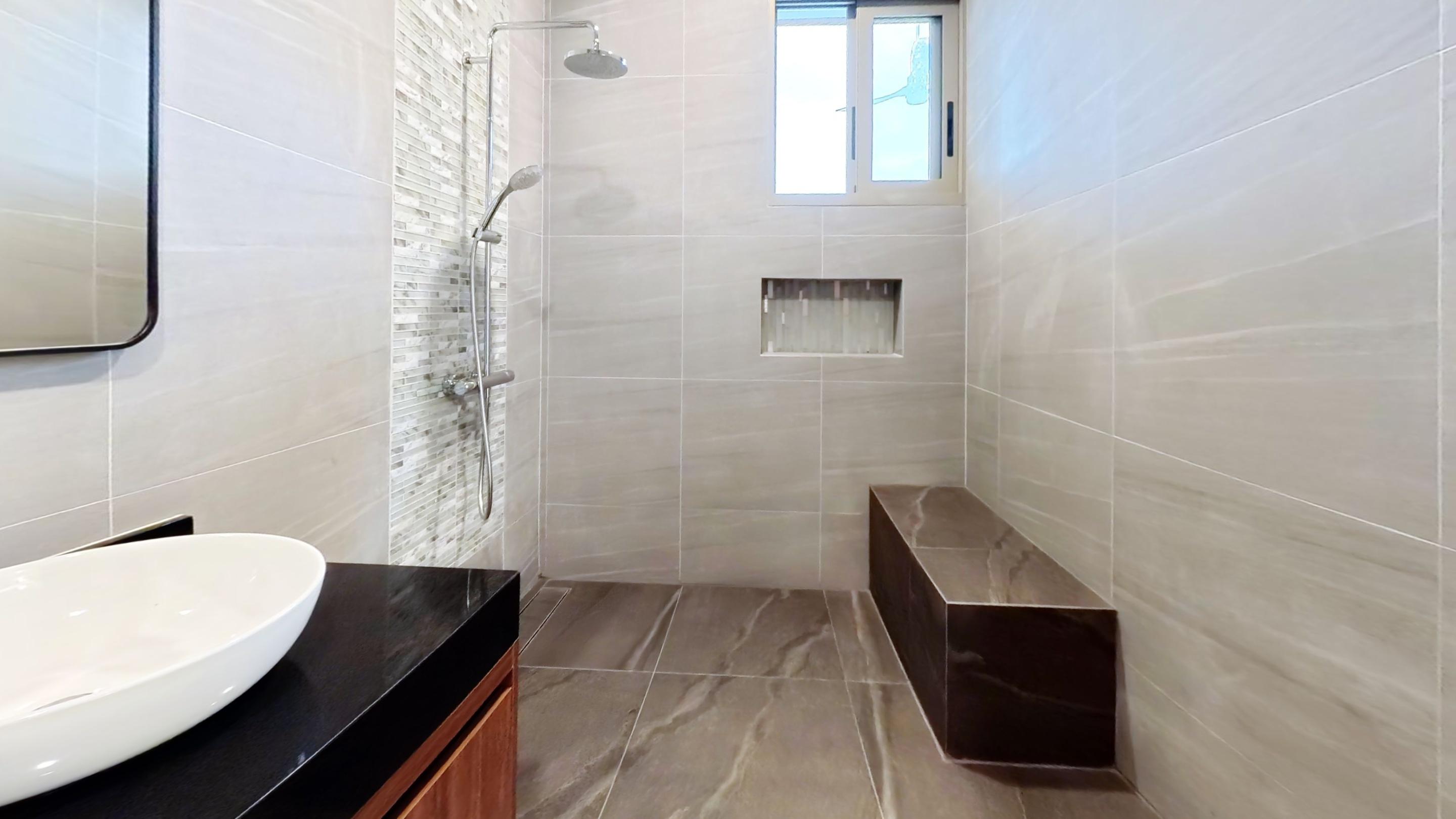 Bathroom — marble-effect tiles